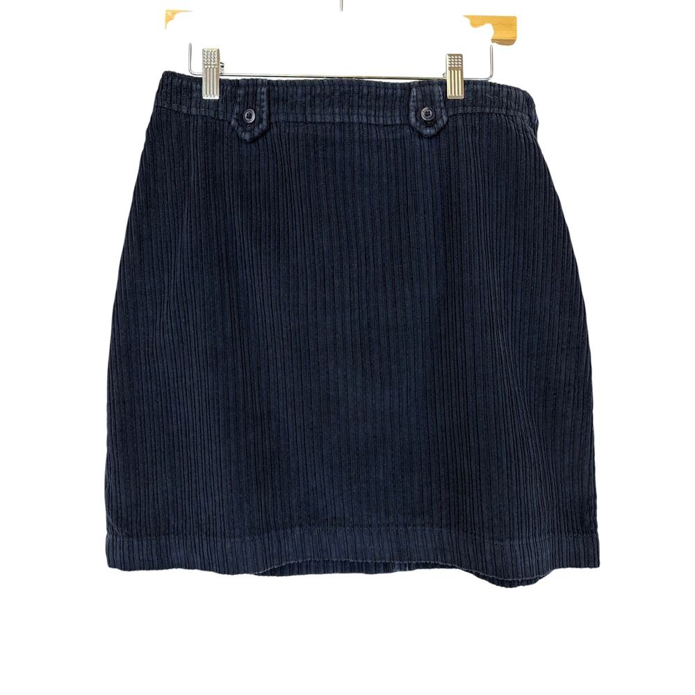 Eddie Bauer Navy Blue Corduroy Skirt Pockets Zipper Mini A Line Cotton Size 10